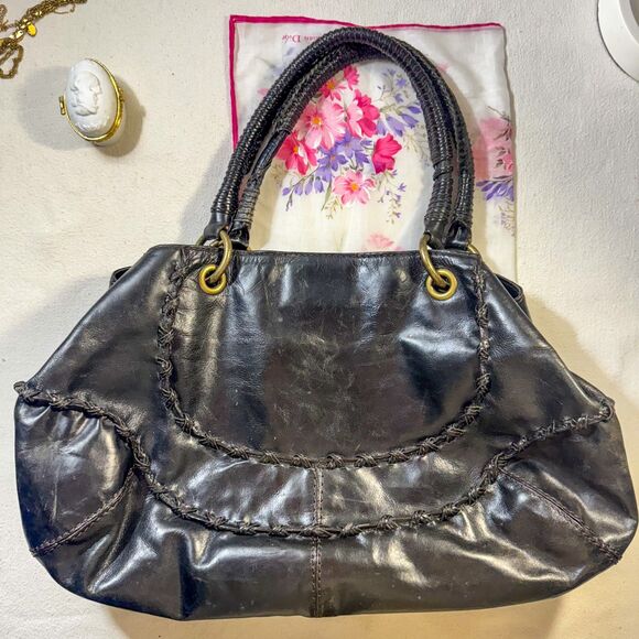 Gianni Bini Vintage Black Leather Handbag - Picture 1 of 11